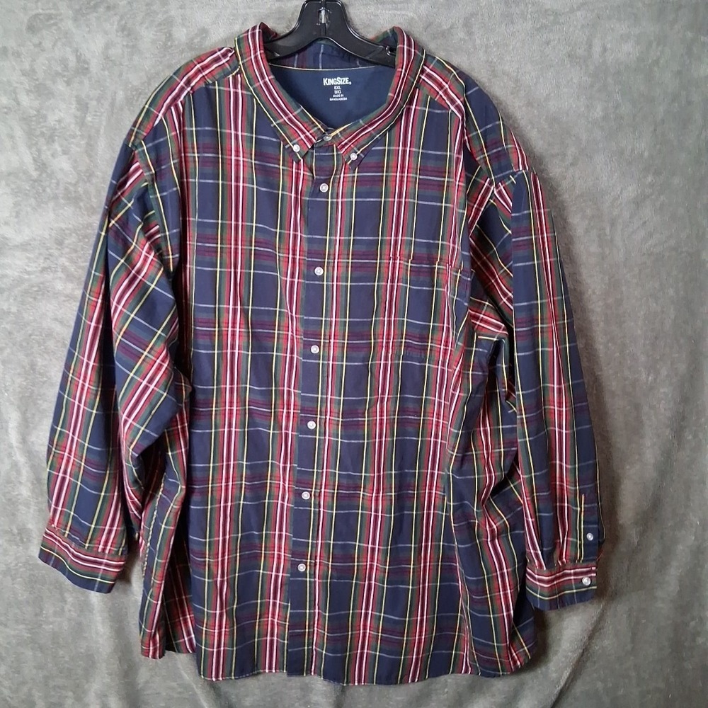 Kingsize Button Down Long Sleeve Shirt‎ Mens Size 6XL Plaid Multicolor